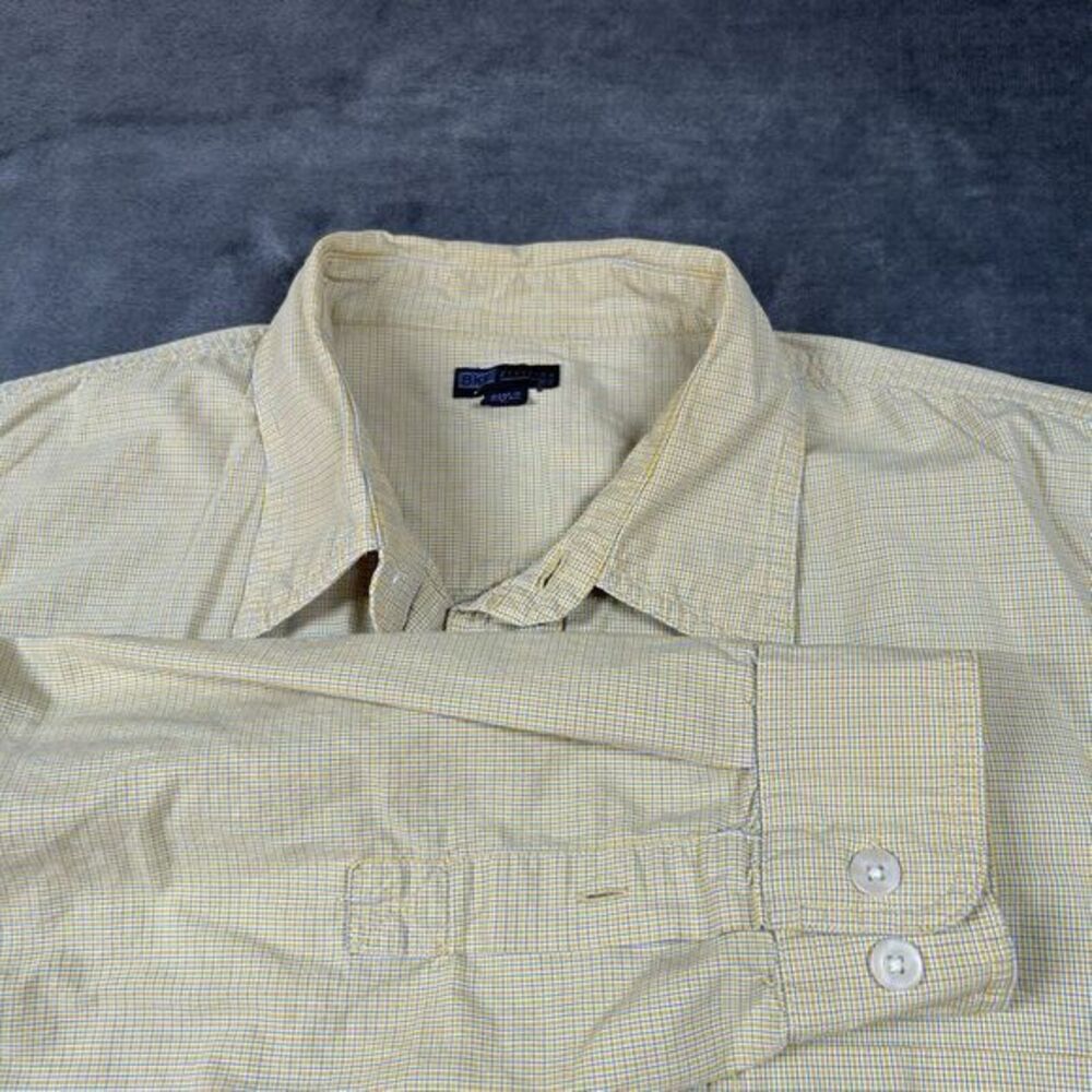 BKE Buckle Shirt Mens Large Yellow Blue Check Button Up Long Sleeve Colorful‎
